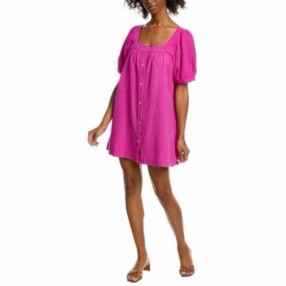 HONORINE Sz XS Francoise Seersucker Cotton Mini Baby Doll Dress‎ Square Neck